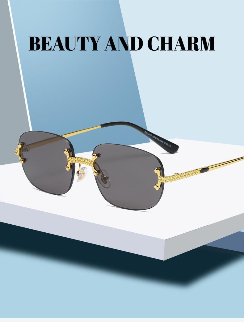 2021 High Quality Square Metal Sunglasses Women Trendy Rimless Sunglasses