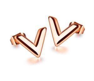 Rose Gold Color V Shape Earrings Accessories Anti-Allergy Titanium Steel Women Fashion Jewelry Birthday Gifts