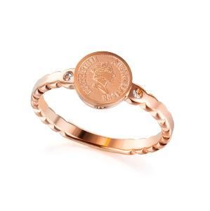 Coin From Australia 1998 Elizabeth Queen Head Protrait Rose Gold Zircon Signet Ring