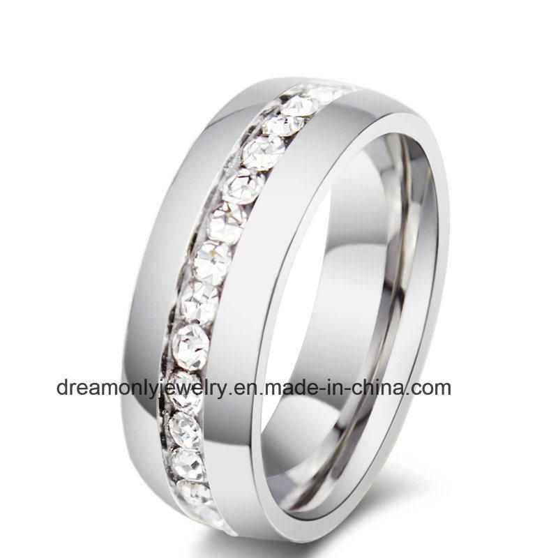 Factory High Polished Steel Ring CNC Ring Band with White Stones