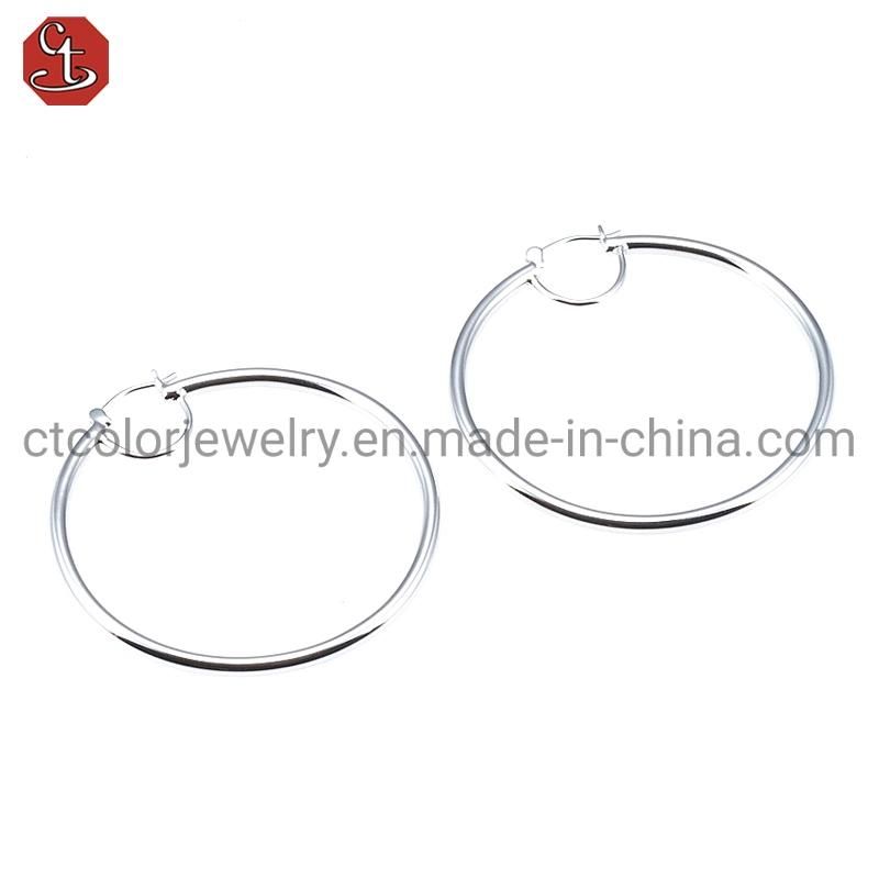 Fashion Jewelry Plain Round Wire Plain Simple Style 925 Silver Earrings Jewelry