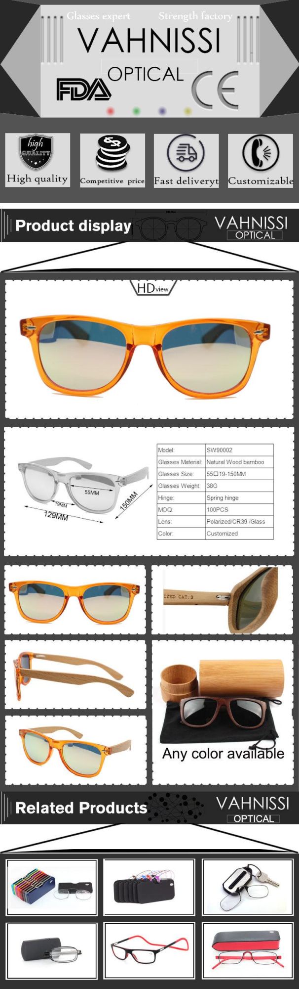 2019 Hot Sales Classical Wood Bamboo Temple PC Sunglasses