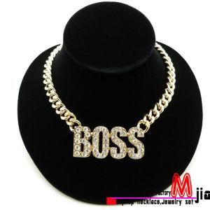 Celebrity Style Iced out Boss Pendant &10mm16&quot; Link Chain Fashion Necklace. Nq29