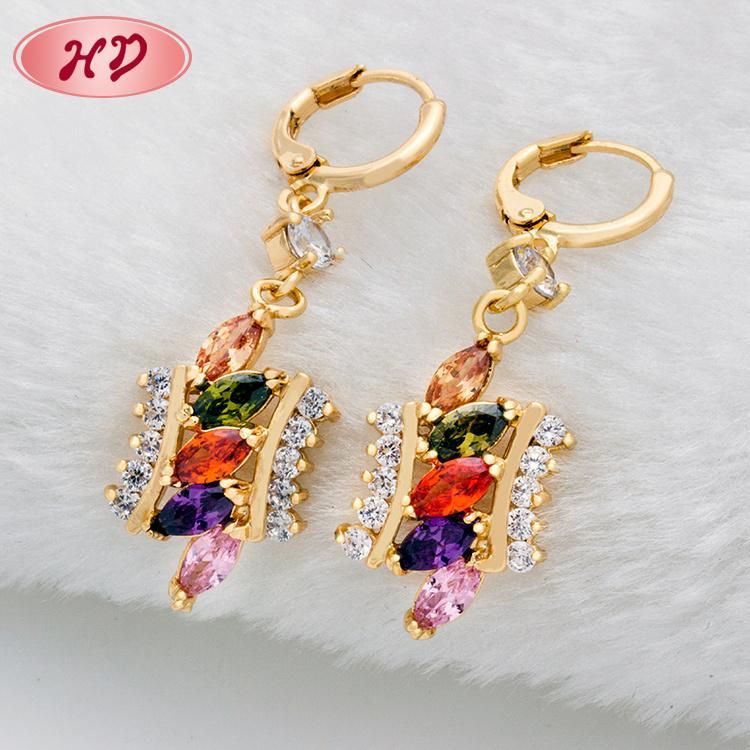 2020 HD Handmade Fashion Jewelry Colorful Cubic Zirconia 24K Gold Drop Earrings