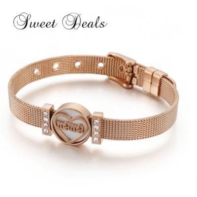 Fashionable Stainless Steel Mesh Strap Chain Adjustable Heart Shell Bracelet