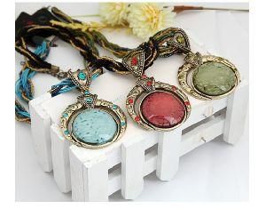 Retro Bohemia Style Multilayer Beads Chain Crystal Grain Pendant Necklace