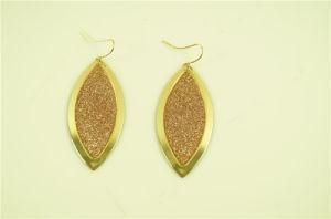 Fashion Leaf Shape Alloy Disc with Glitter Paper Sticker