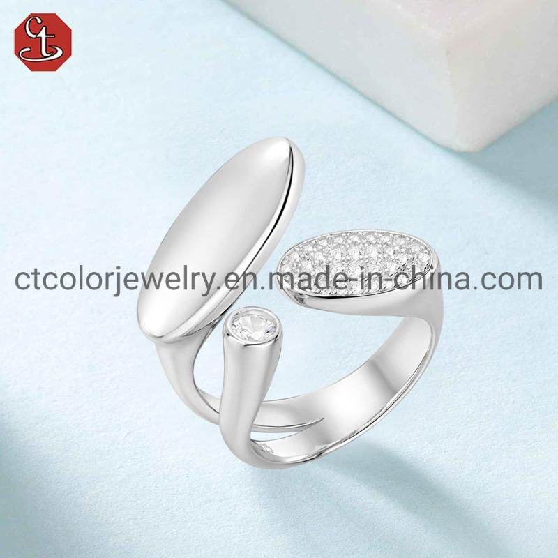 Fashion Jewelry 925 Sterling Silver Jewellery Adjustable Ring with Cubic Zircon for Men