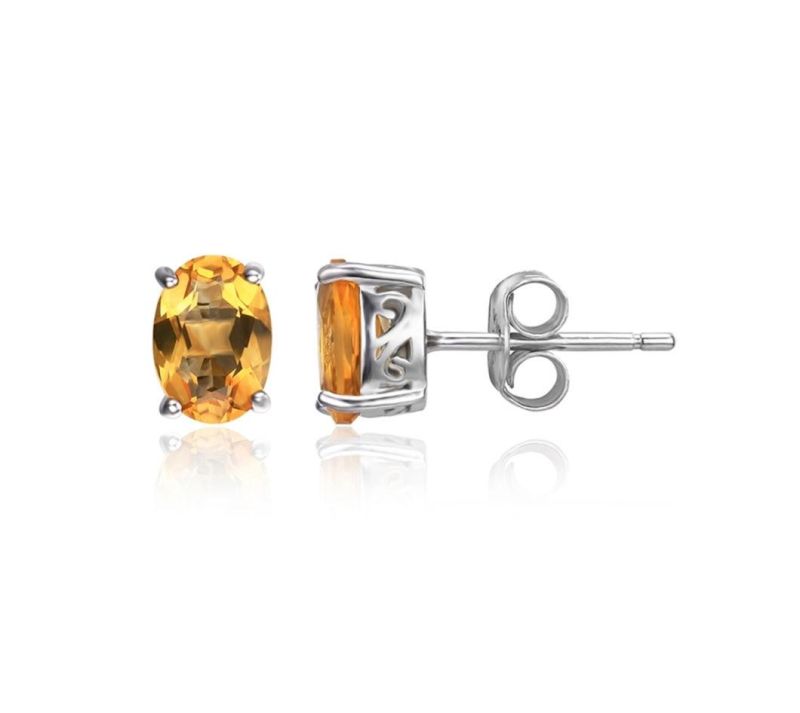 Oval Natural Citrine Birthstone Stud Earrings 925 Sterling Silver Jewelry Genuine Gemstone