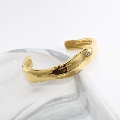 Custom Fashion Chunky 18K Gold Plated Big Open Irregular Punk Stainless Steel Women Jewelry Bangle