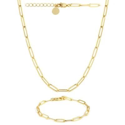 Trendy Gold Plated Stainless Steel Jewelry Set Necklace Bracelet for Women Ladies