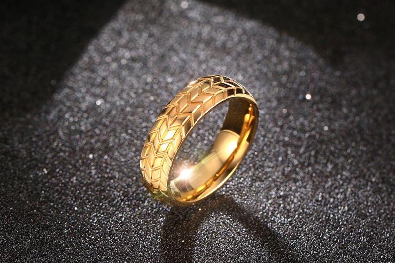 316L Stainless Steel Wheel Pattern 18K Gold Plating Ring