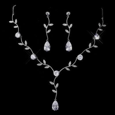 Wedding Leaf CZ Jewelry Set, Bridal Jewelry Set, CZ Jewelry Set