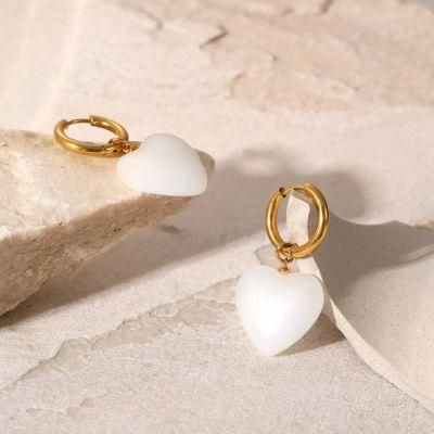 Wholesale Fashion Women Jewelry White Jade Love Heart Pendant Earrings
