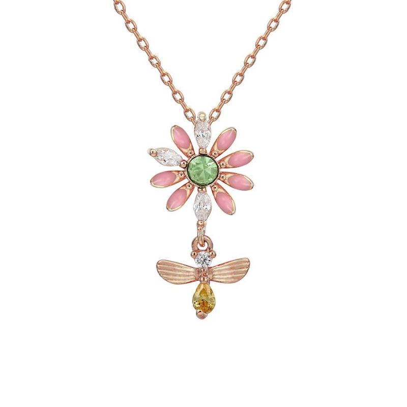 Fashion Jewelry New Design Rose Gold Color Flower Shape Pendant Necklace for Women