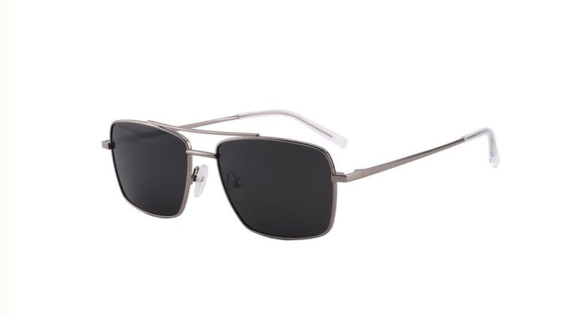 Stylish Men′ S Metal Frame Silver Double Bridge Pilot Sunglasses