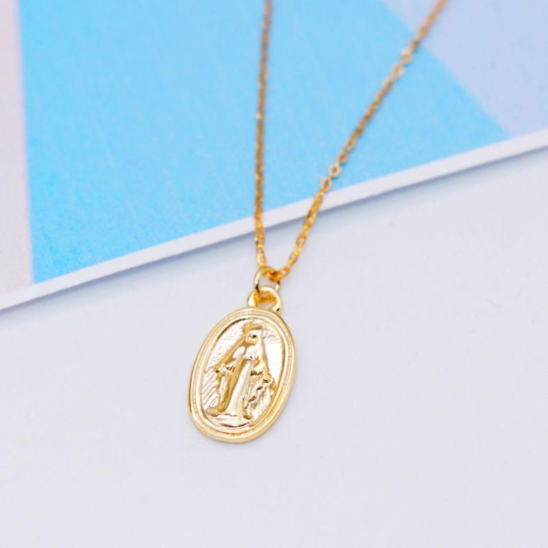 S925 Silver Necklace Vintage Gold Virgin Mary Pendant Clavicle Necklace