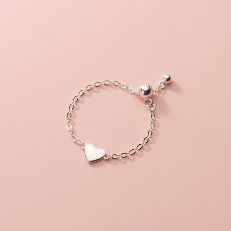 925 Sterling Silver Fashion Romantic Sweet Heart Chain Ring Sizable for Women Wedding Party Fashion Jewelry