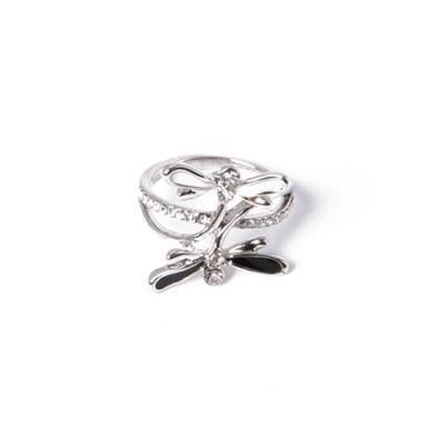 Reasonable Fashion Jewelry Double Dragonfly Silver Ring with Rhinestone