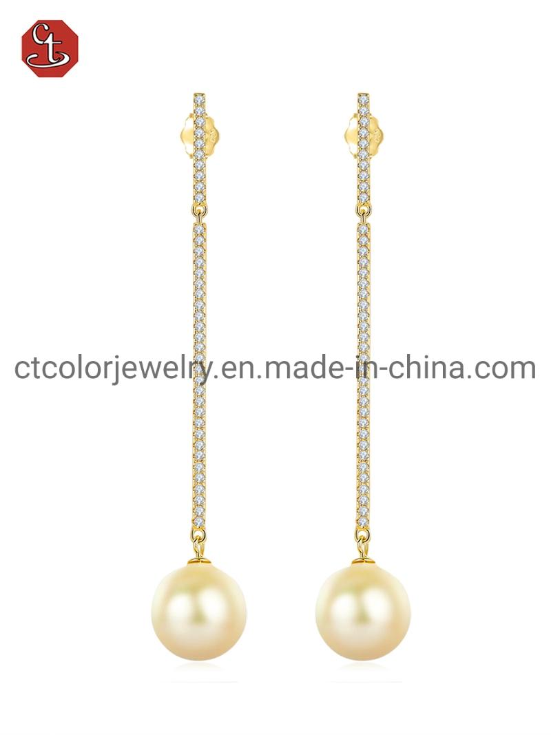 Fashion Imitation Jewelry 925 Silver Jewelry 14K 18K Gold Plated Costume Champagne Pearl Earring For Women