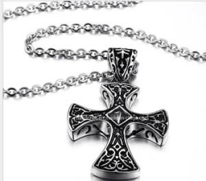 Necklace in Silver Tone with Black Lacquer Cross