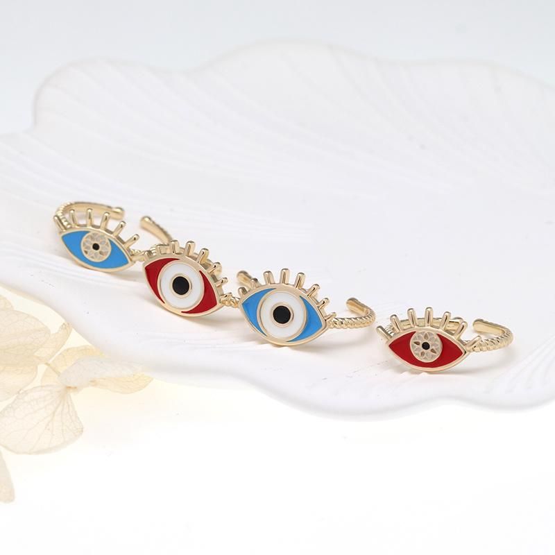 Oil Drip Evil Eyes 18K Adjustable Turkish Blue Eye Rings