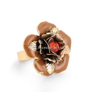 Lotus Flower Gold Plated Open Rings for Women Retro Style Lady Jewelry