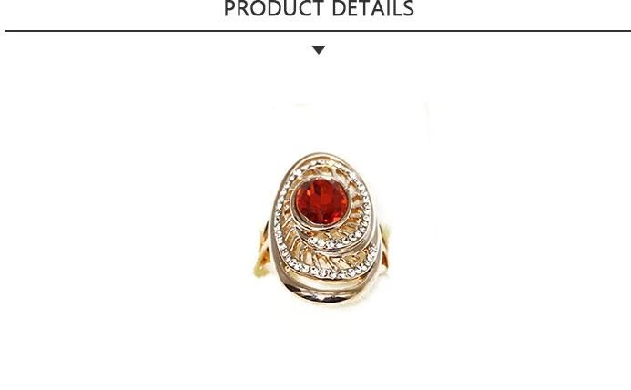 Gold Color Fashion Jewelry Ring with Garnet Crystal Stones