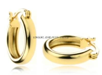 Genuine 925 Sterling Silver Small Rounded Plain Hoop Huggies Earrings in 14K/18K Yellow Gold Finish