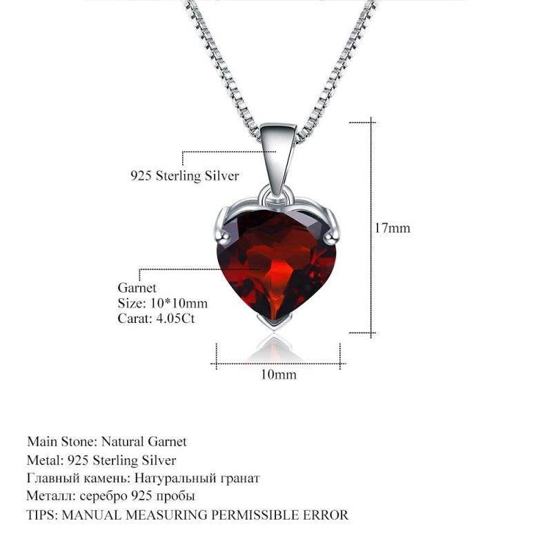 Milo Fashion Pendant Love Heart Natural Garnet 925 Sterling Silver Necklace for Women Wedding Mother Gift Jewelry