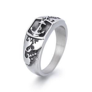 Custom Stainless Steel Anchor The North Star Wave Ring for Men