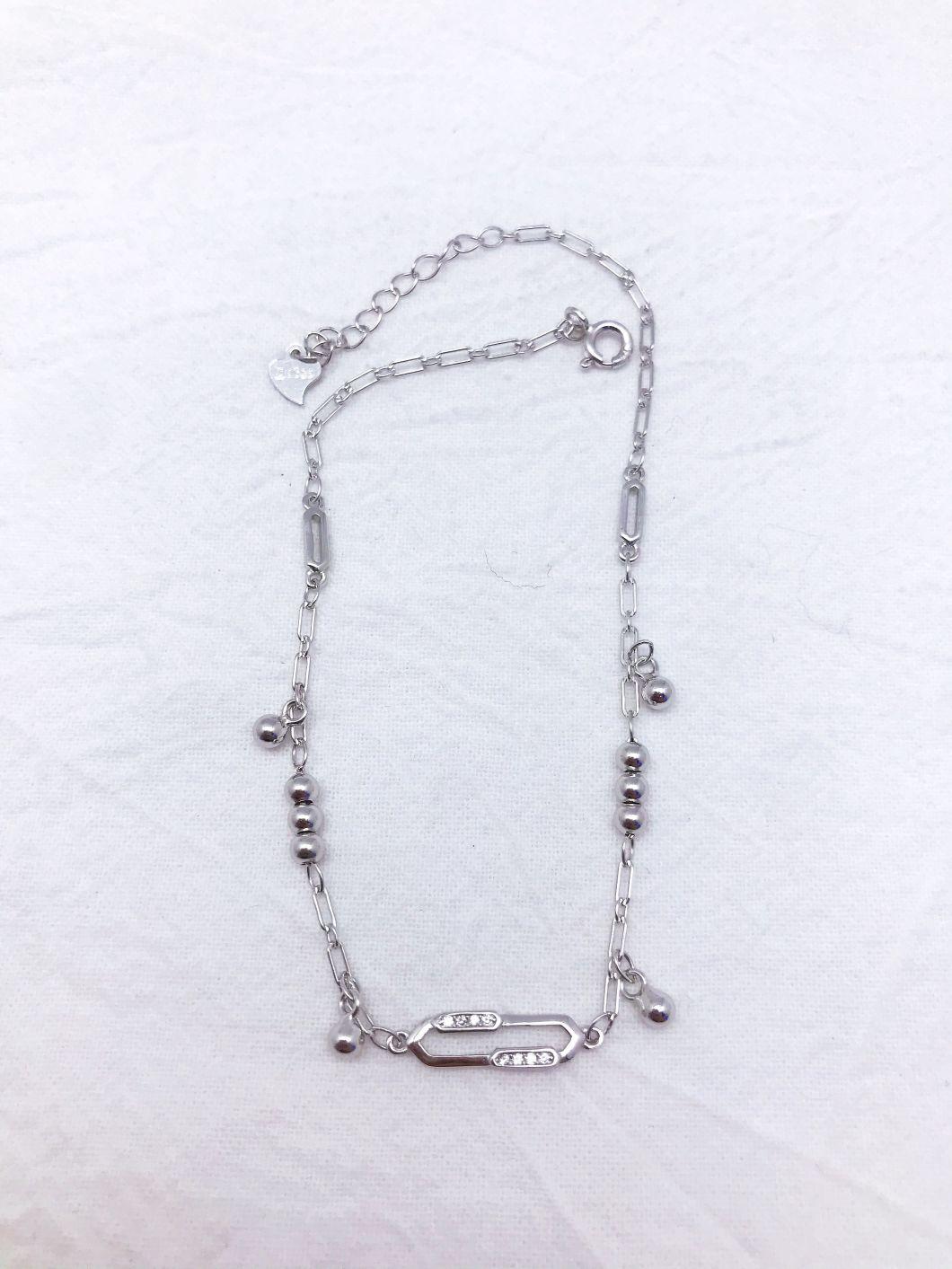 OEM Custom 925 Silver Fashion Jewelry Paperclip, Beads Anklets