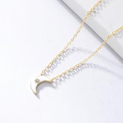 Beautiful 925 Sterling Silver Minimalist Enamel Crescent Moon Pendant Necklace