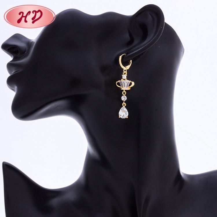 Latest Heart Shaped Design Gold Plated Crystal Long Drop Earrings for Women