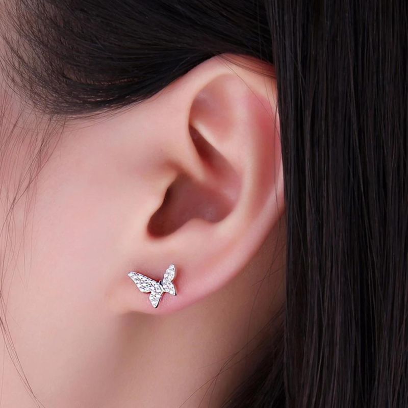 Fashion Jewelry 925 Sterling Silver Cubic Zirconia Butterfly Stud Earring for Women Wholesale