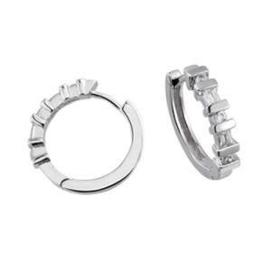 Fancy Fashion Silver White Gold Plated Hoop CZ Earrings