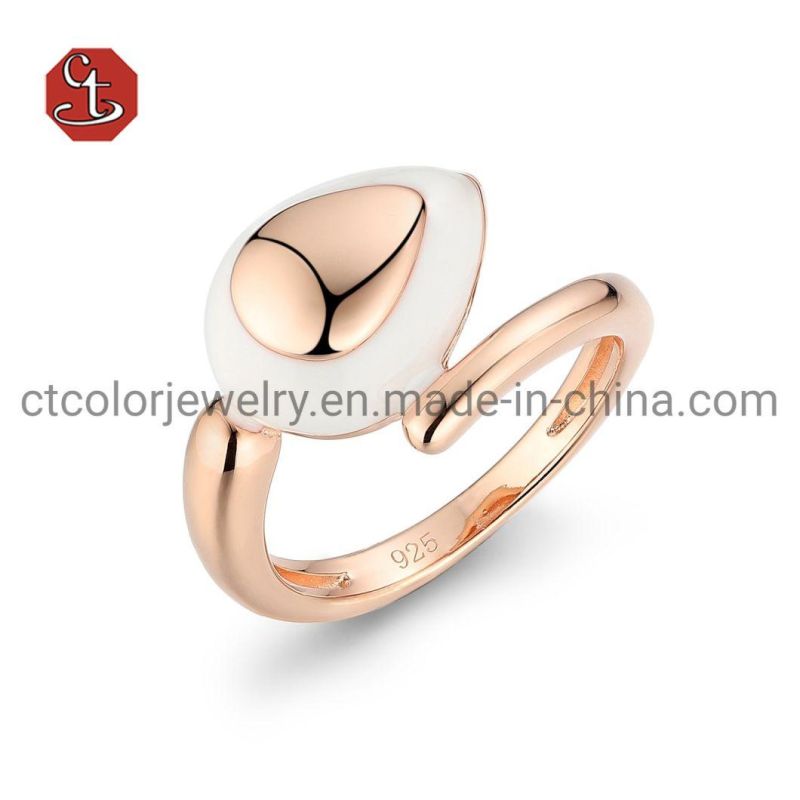 Pink Gemstone CZ Ring White enamel with AAA Cubic Zircon Silver Ring Wholesale Jewelry