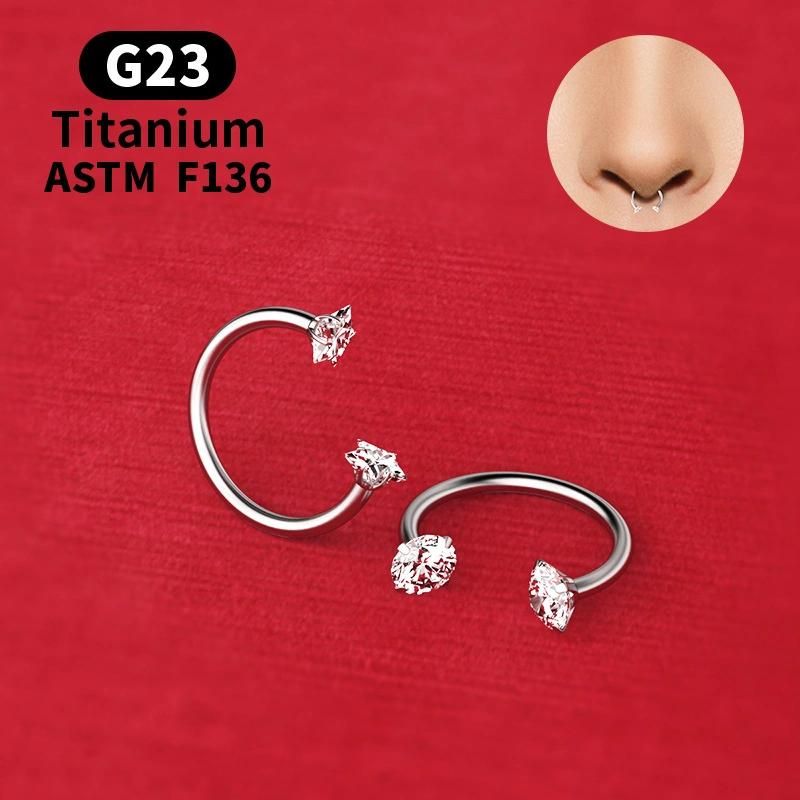 Titanium 16g Nose Septum Horseshoe Hoop Eyebrow Lip 8mm 10mm Helix Tragus Daith Rook Earrings Internally Threaded/Star/Round Zircon