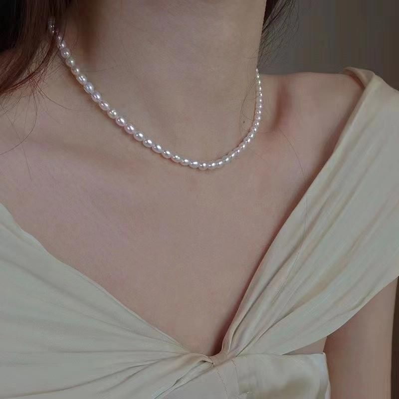 Natural Small Freshwater Pearl 5-6mm Necklace Choker 38cm Light Luxury Retro Wholesale Fashion Jewelry