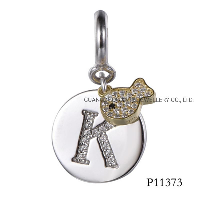 Alphabet in The Round with a Fish Accessory Silver Pendant