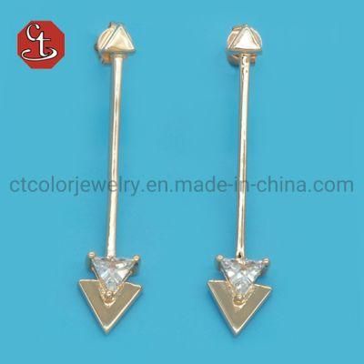 Hot Sale CZ Bazel Stud Arrow Long plain Line Brass &amp; Silver Jewelry