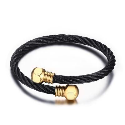 Expandable Cable Wire Bracelet Stainless Steel Twisted Cuff Bangle for Men / Women