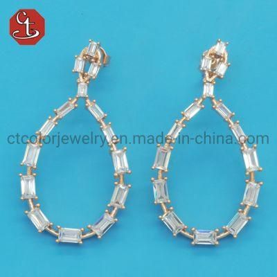 New latestes Baguette TP CZ Stone Pear Drop Earring Brass &amp; Silver Jewelry