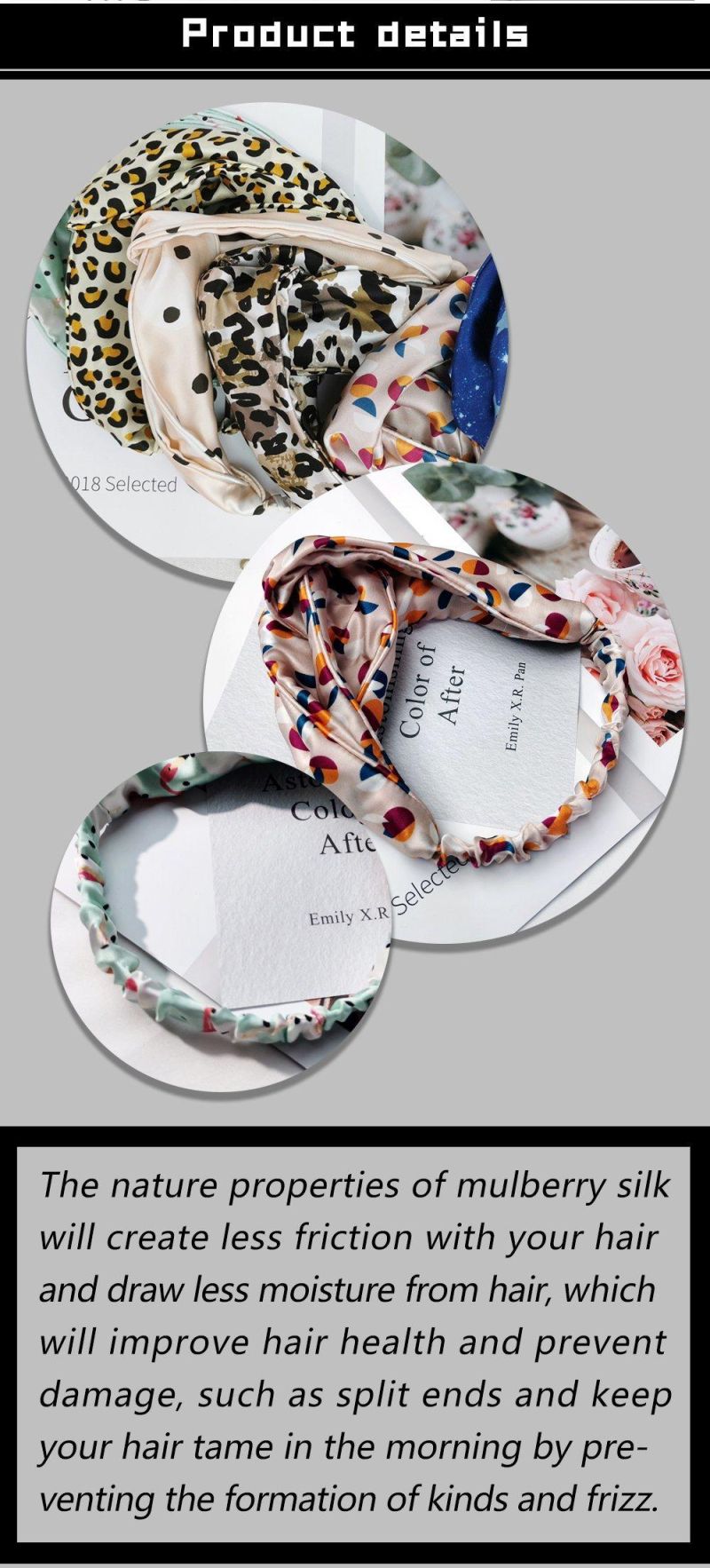Fashionable Woman′s Printed Headband with 100% Mulberry Silk