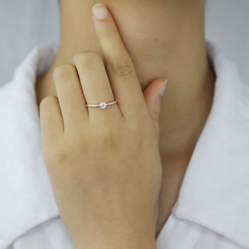 Real 925 Sterling Silver Ring Six Claw Zircon Adjustable Ring for Women Wedding Engagement Jewelry Gift