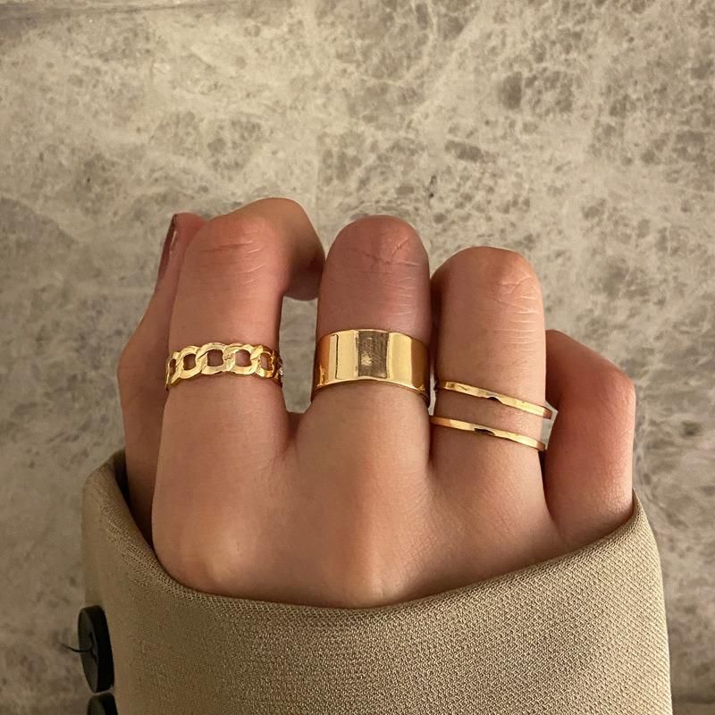3PCS/Set Punk Finger Rings Minimalist Smooth Gold/Black Geometric Metal Rings for Women Girls Party Jewelry Bijoux Femme Drop Shipping Wholesale
