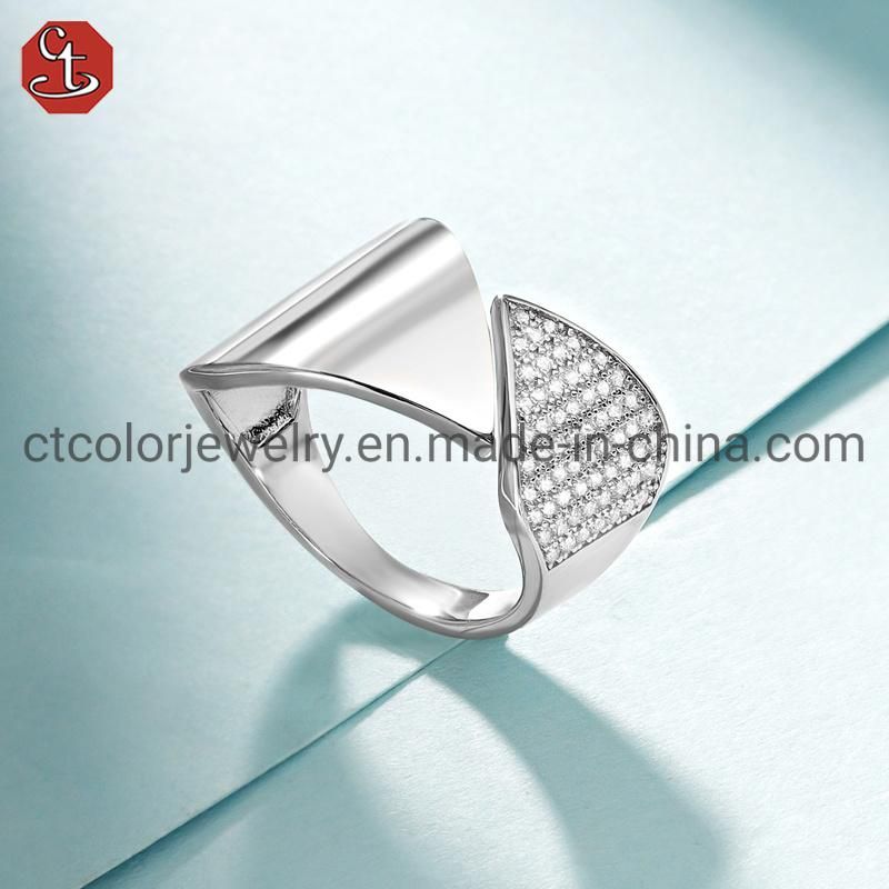 Fashion Jewelry 925 Sterling Silver Jewellery Adjustable Ring with Cubic Zircon for Men