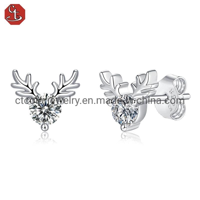 Hot sale 30 points moissanite antler accessories Sterling silver fashion jewelry earrings for girls