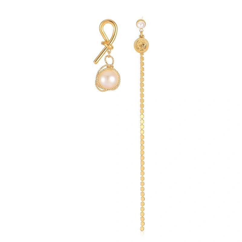 Fashion Long Tassel Asymmetric Knot Pearl Earrings Jewelry