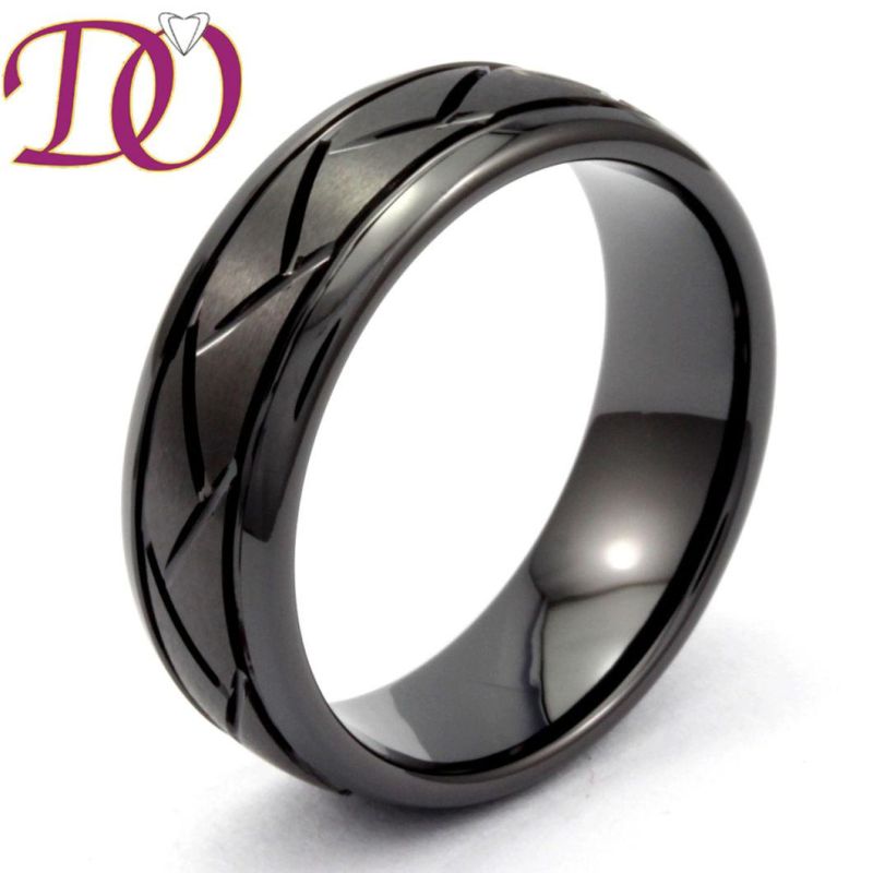 Black Ceramic Ring Tyre Pattern Ring